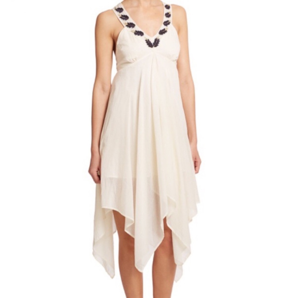 OndadeMar Beige Nyepi Cover Up Handkerchief Embroidered Dress M